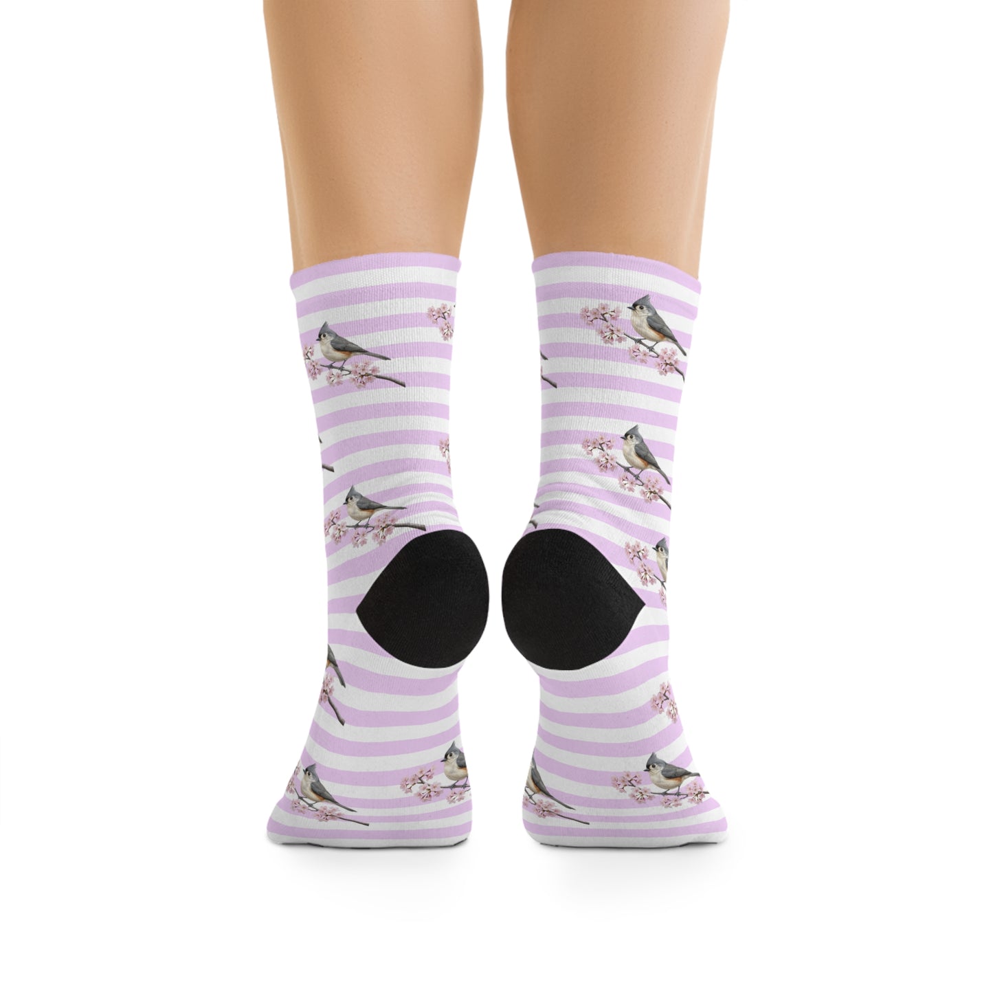 Tufted Titmouse Socks – Pink Cherry Blossom – Cute Birdwatching & Bird Lover Gift