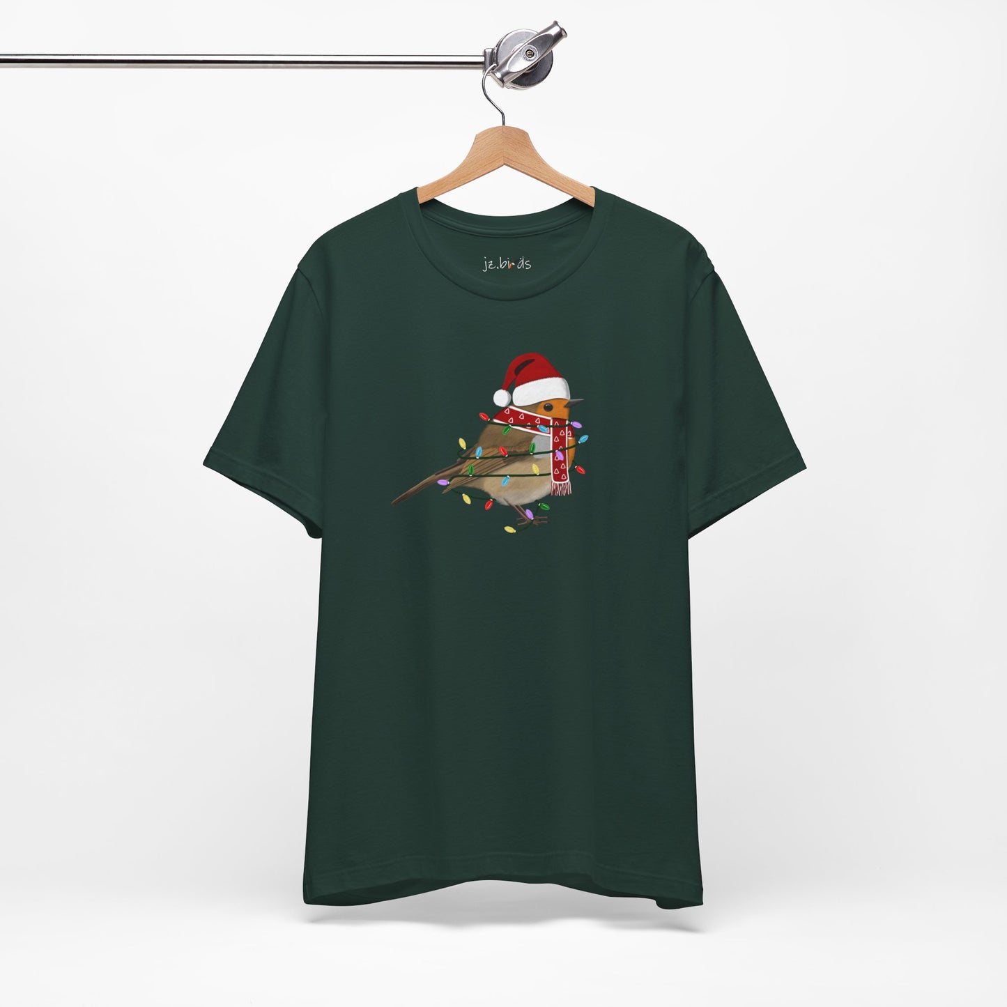 European Robin with Fairy Lights Christmas Bird T-Shirt