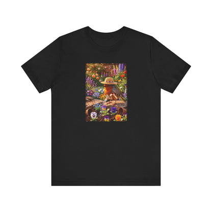 Robin Rosi Watering Flowers T-Shirt for Bird Lovers