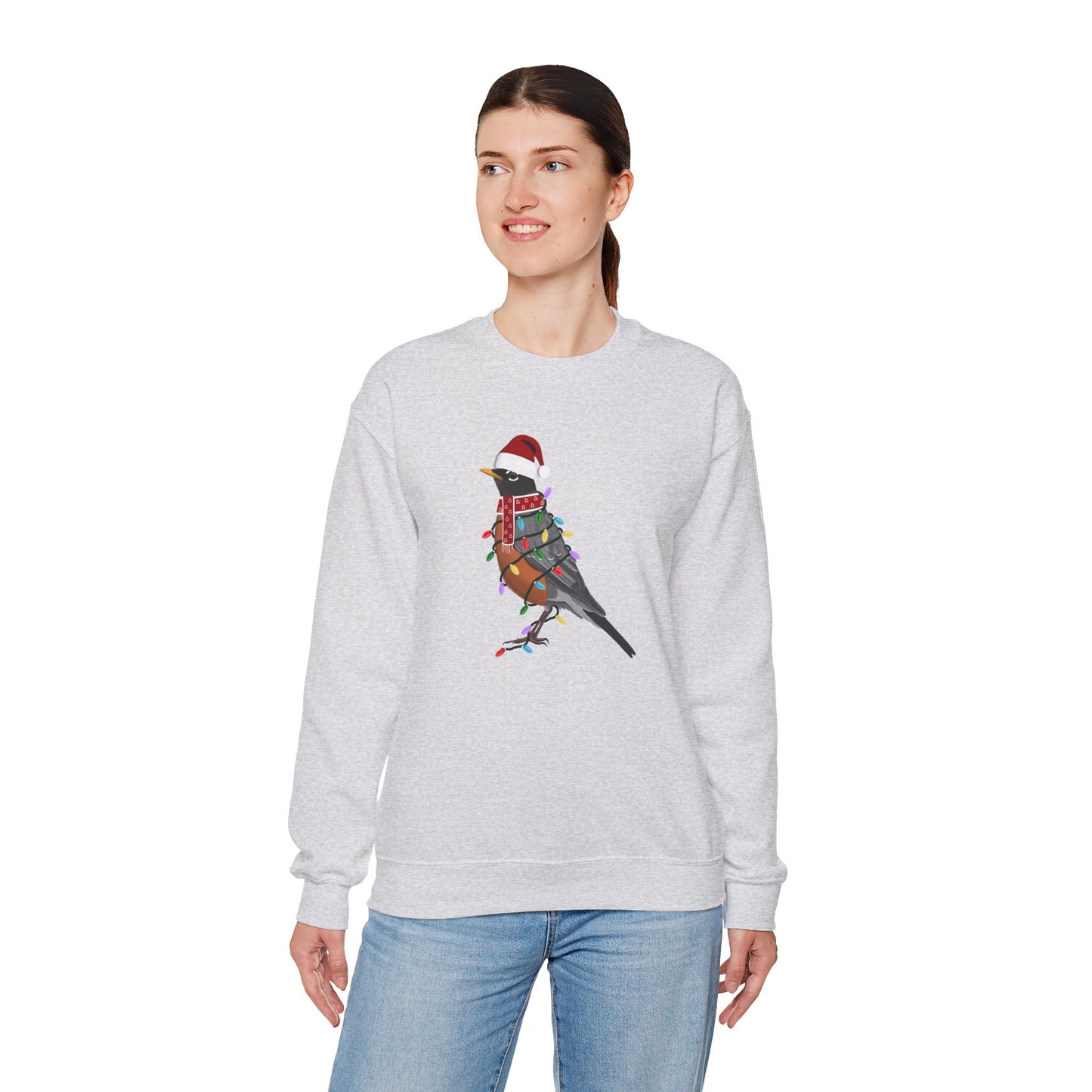 Robin with Fairy Lights Santa Claus Christmas Bird Sweatshirt