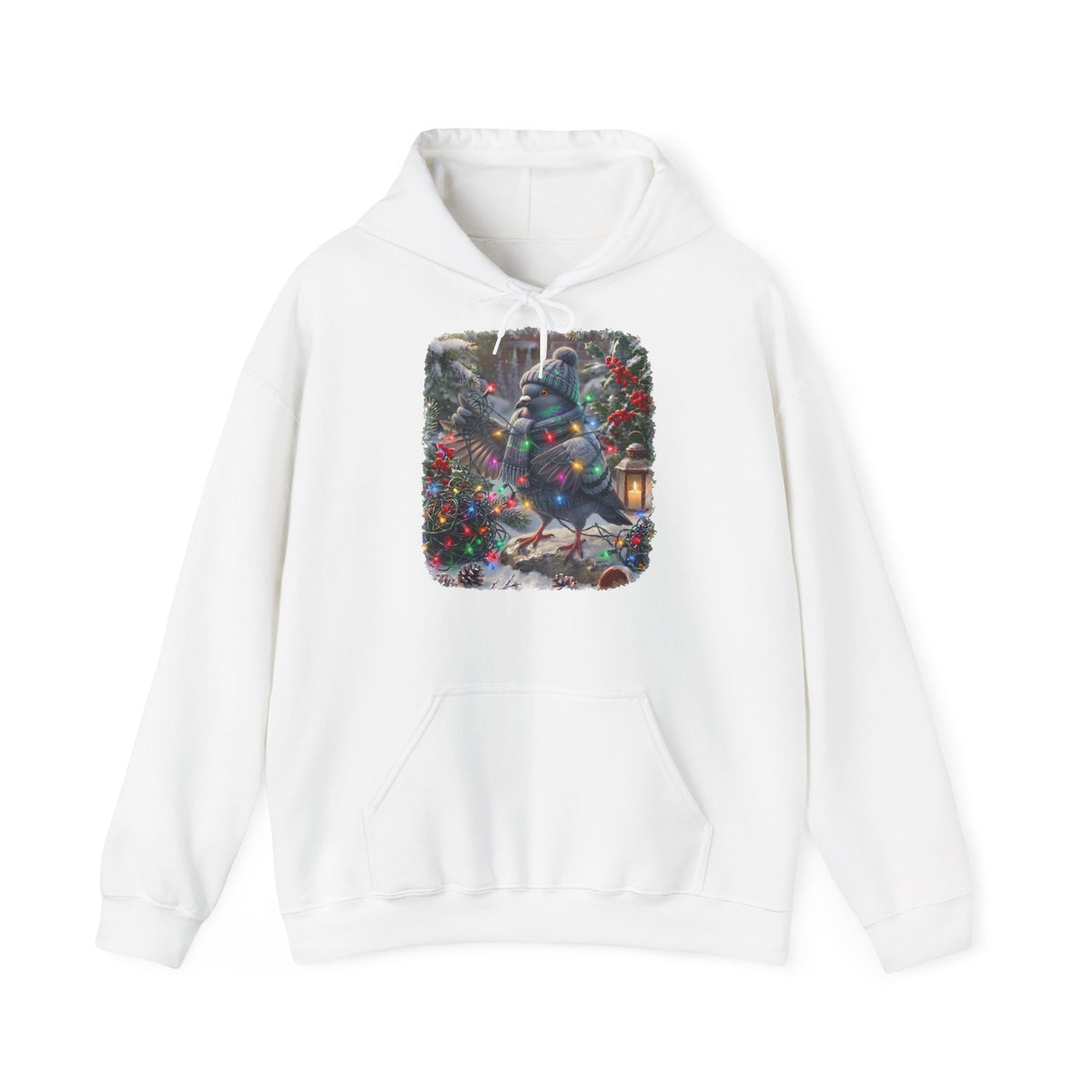 Premium Hoodie Taube und die Lichterkette im winterlichen Garten für Vogelbeoachter