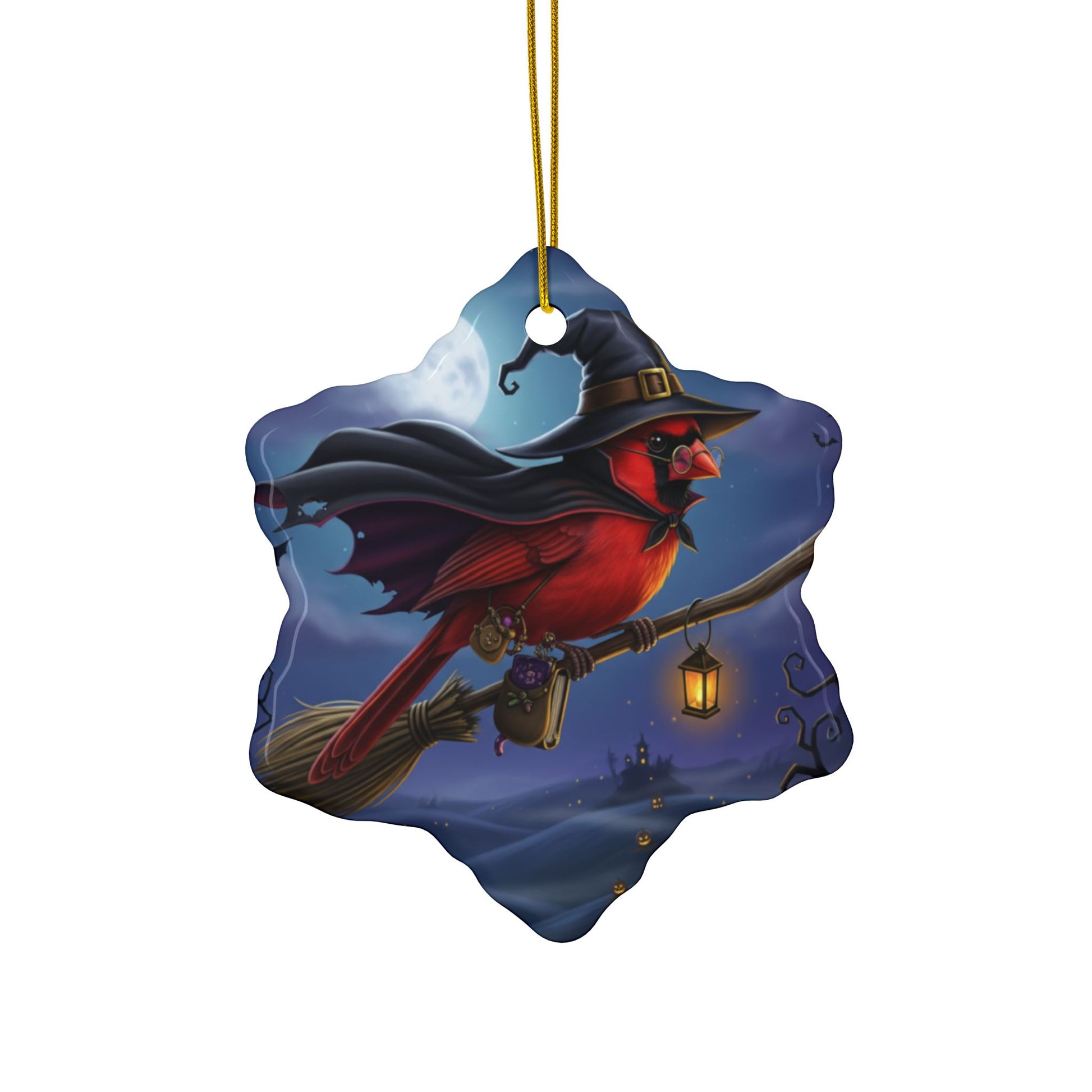 Cardinal Bird Halloween Tree Ornament, 100% Ceramic Cute Hanging Decoration