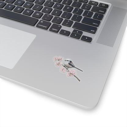 Long Tailed Titmouse Cherry Blossom Sticker | Glossy Floral Bird Decal Spring Laptop – Stickers