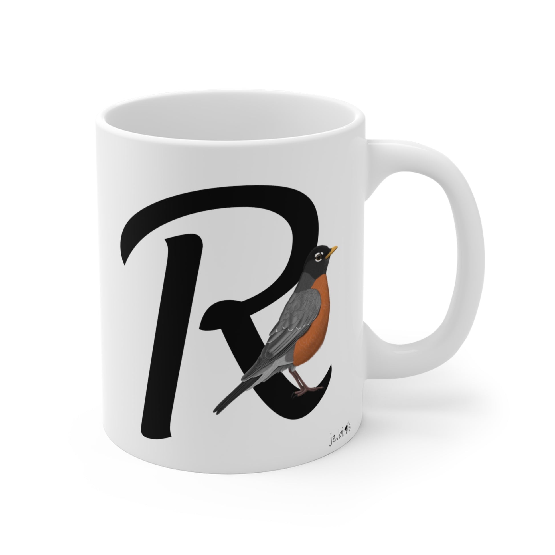 robin letter r bird mug