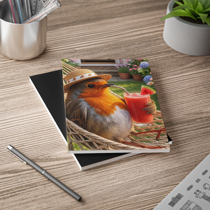 Rosi Rotkehlchen in der Hängematte Notizbuch A5 liniert als Sommer Geschenk für Gartenfreunde und Schreibwaren Fans