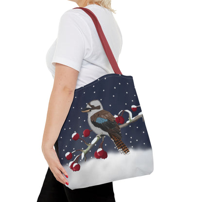 Kookaburra on a Winter Branch Christmas Bird Tote Bag 16"x16"