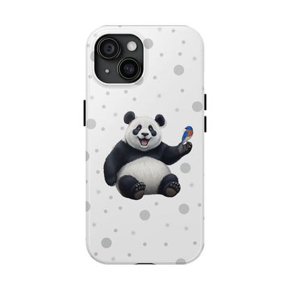 Cute Panda Bear with a Bluebird Animal iPhone Case - Dual-Layer PC/TPU Protective Cover for iPhone