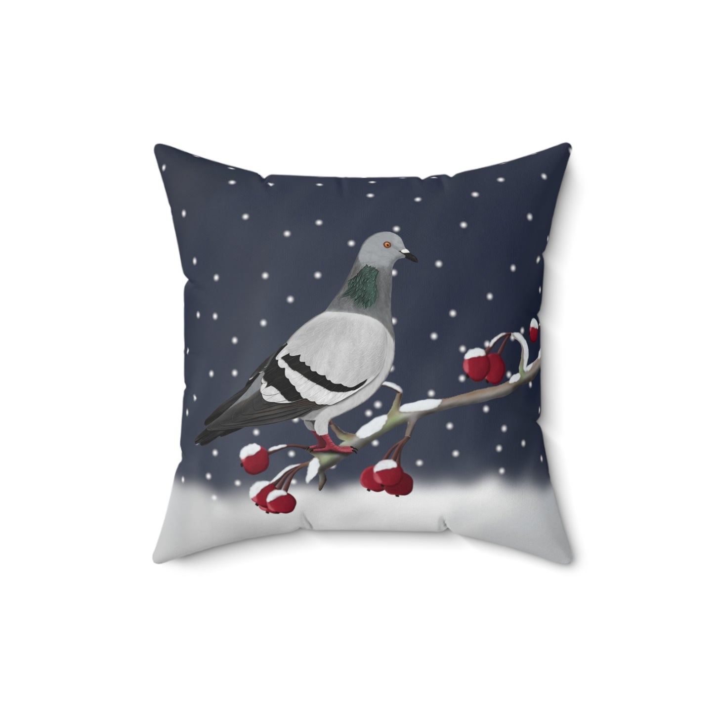 Pigeon on a Winter Branch Christmas Bird Pillow