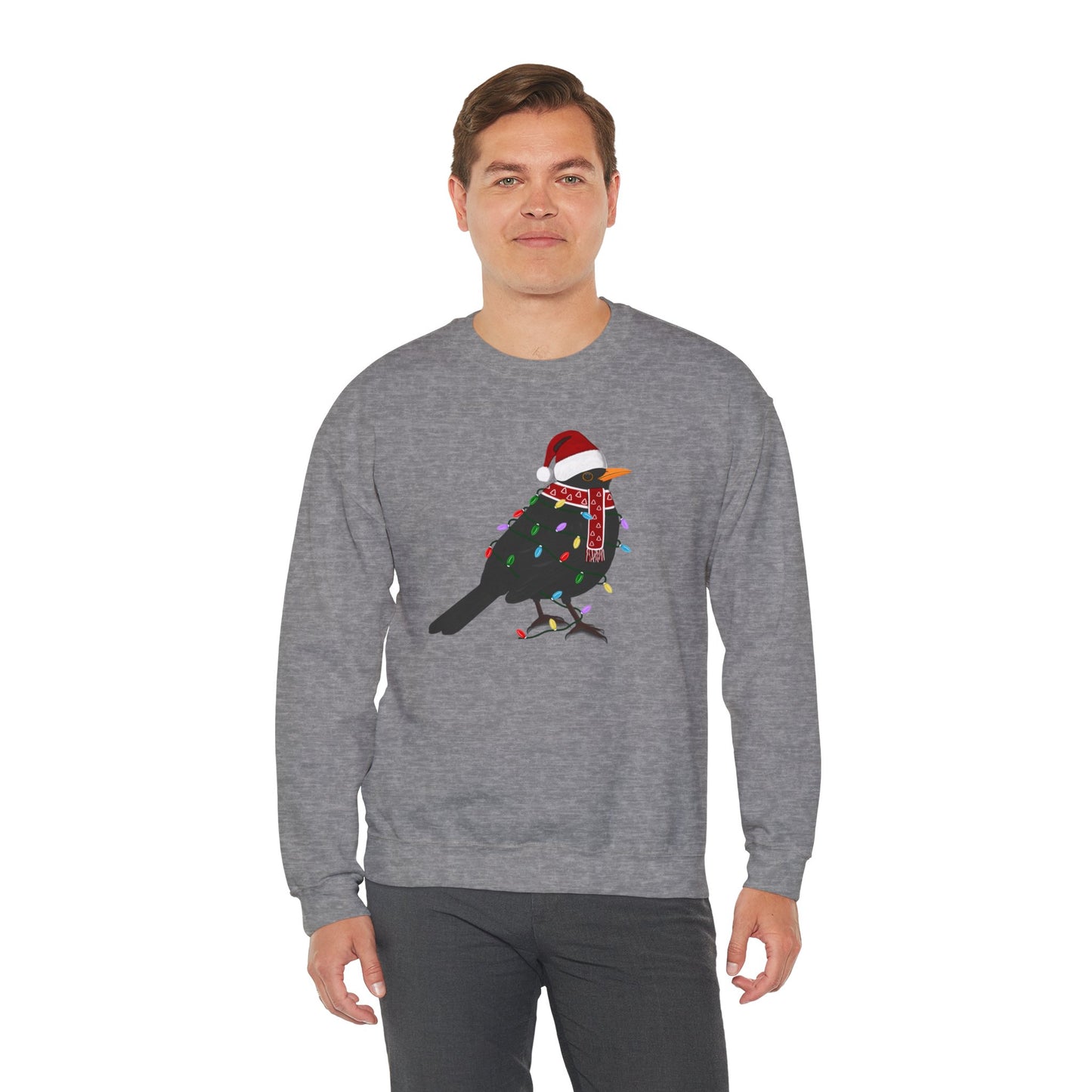 Blackbird with Fairy Lights Santa Claus Christmas Bird Sweatshirt