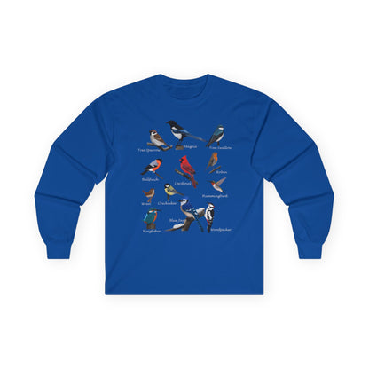 Blue Jay Cardinal Robin Hummingbird Birdwatching Cotton Long Sleeve T-Shirt