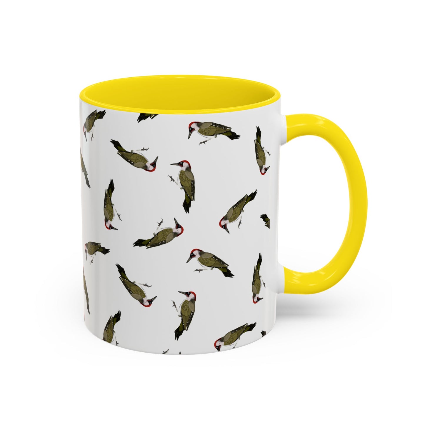 Grünspecht Tasse mit Streumuster | Vogelmotiv Kaffeebecher für Vogelbeobachter & Naturfreunde – Accent Coffee Mug, Birds Design