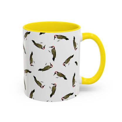 Grünspecht Tasse mit Streumuster | Vogelmotiv Kaffeebecher für Vogelbeobachter & Naturfreunde – Accent Coffee Mug, Birds Design