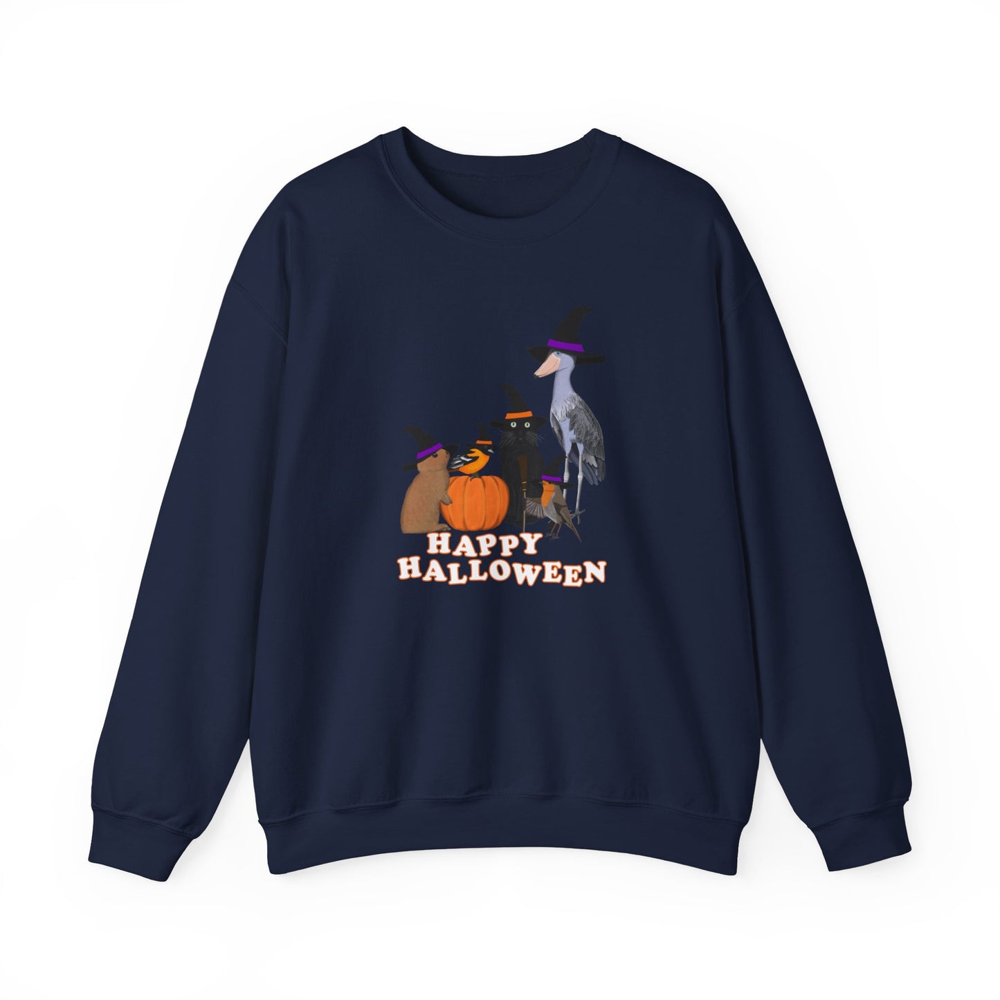 Robin Shoebill Oriole Rabbit with Cat Happy Halloween Birds Sweatshirt