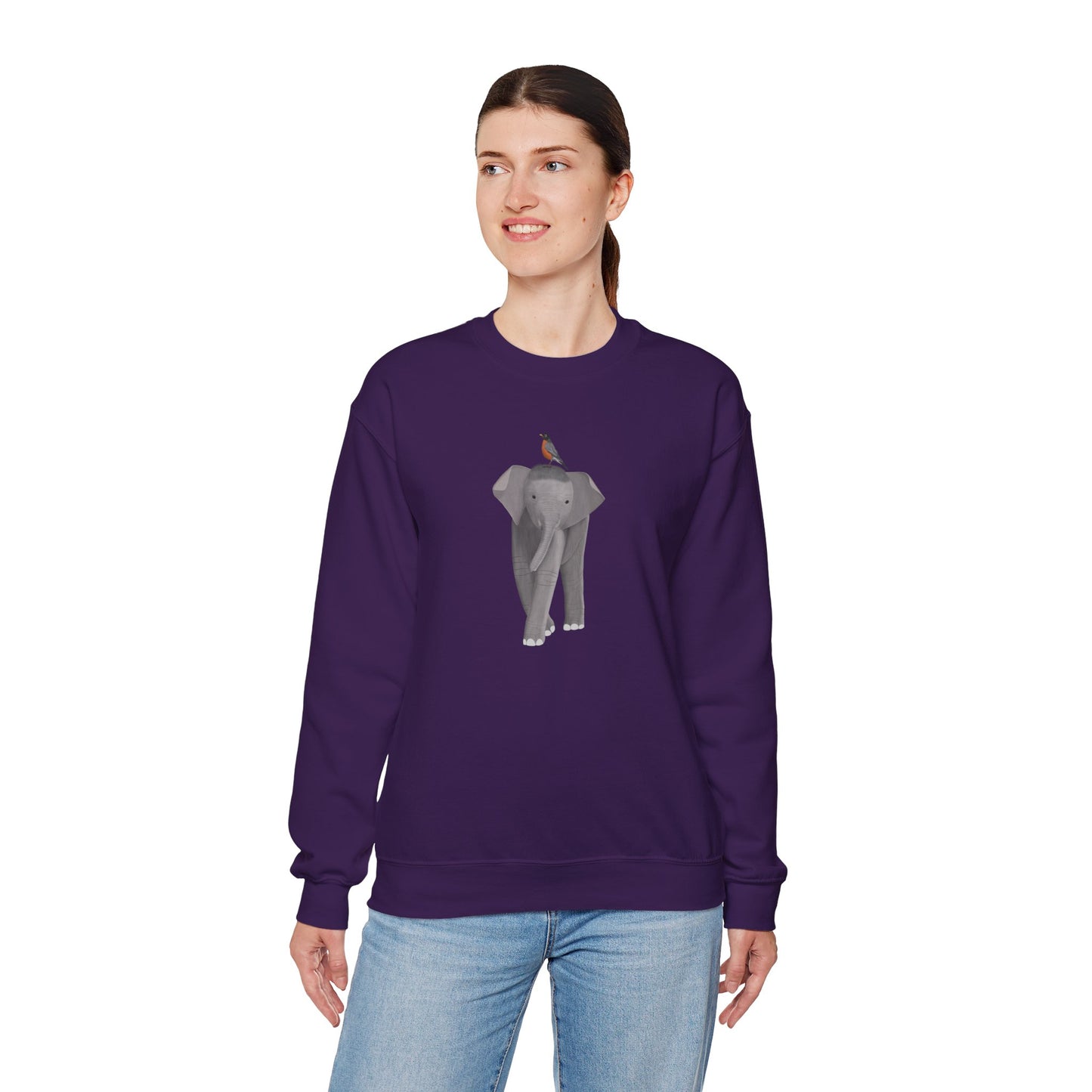 Elephant with American Robin Bird Birding & Birdwatching Sweatshirt