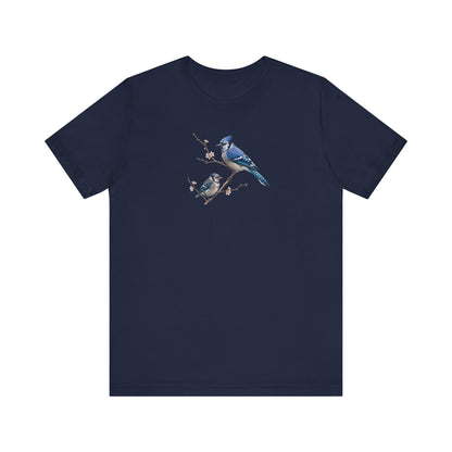 Blue Jay & Fledgling T-Shirt | Spring Blossoms Unisex Graphic Tee