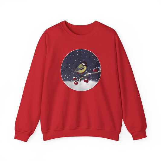 Chickadee on a Winter Branch Christmas Bird Sweatshirt