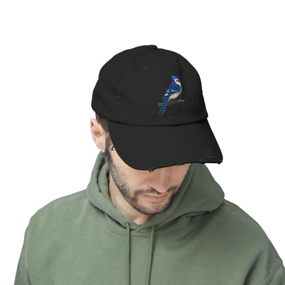 Blue Jay Bird Art Distressed Cap