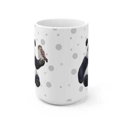 Eule mit einem fröhlichen Panda Vogel Tiermotiv Tasse Punkte Grau