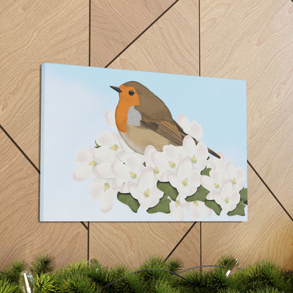 Robin Bird in Apple Blossoms Canvas Gallery Wrap