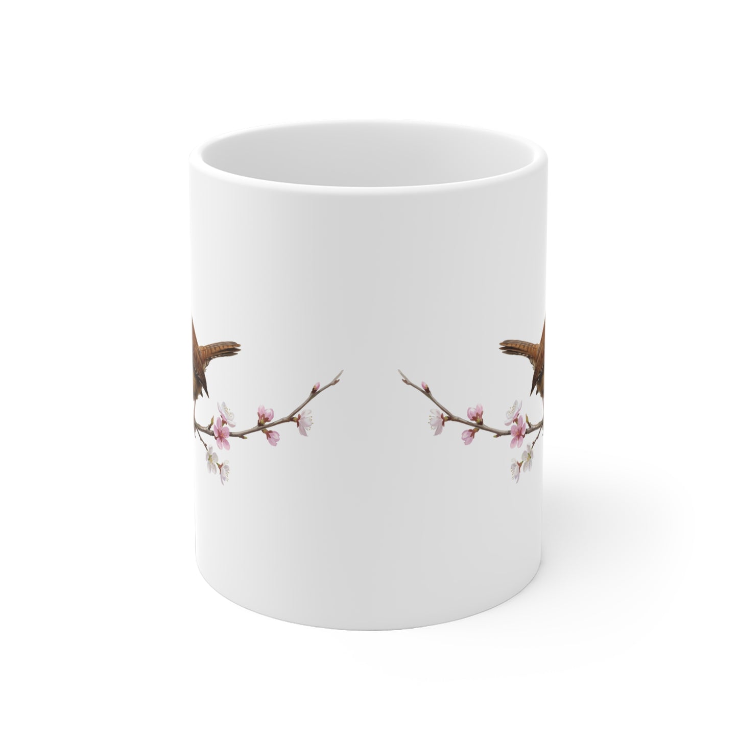 Zaunkönig mit Ästling Premium Keramiktasse | Geschenk für Vogelbeobachter