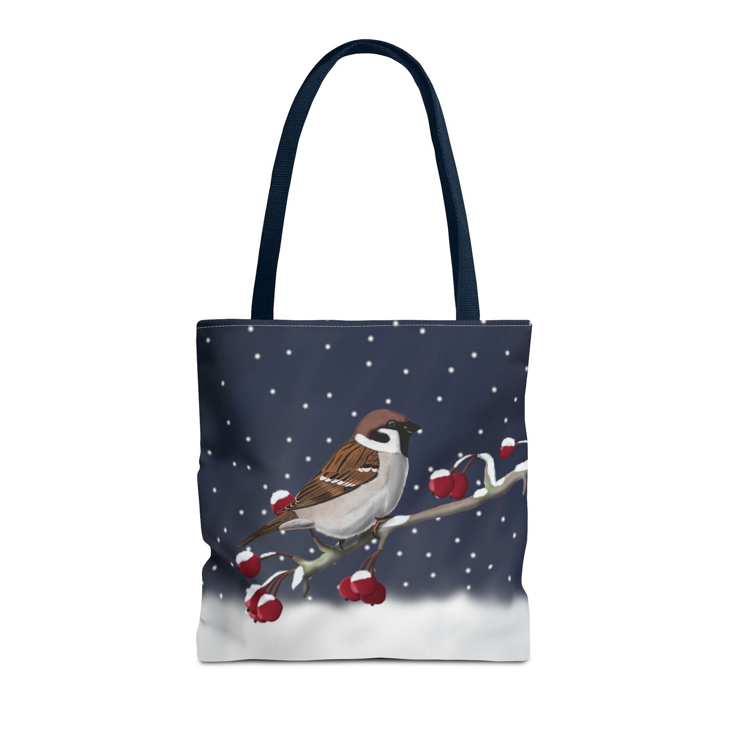 Tree Sparrow on a Winter Branch Christmas Bird Tote Bag 16"x16"