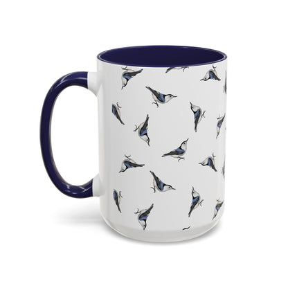 Nuthatch All-Over Pattern Accent Mug | Colorful Bird Lover Gift for Birdwatchers
