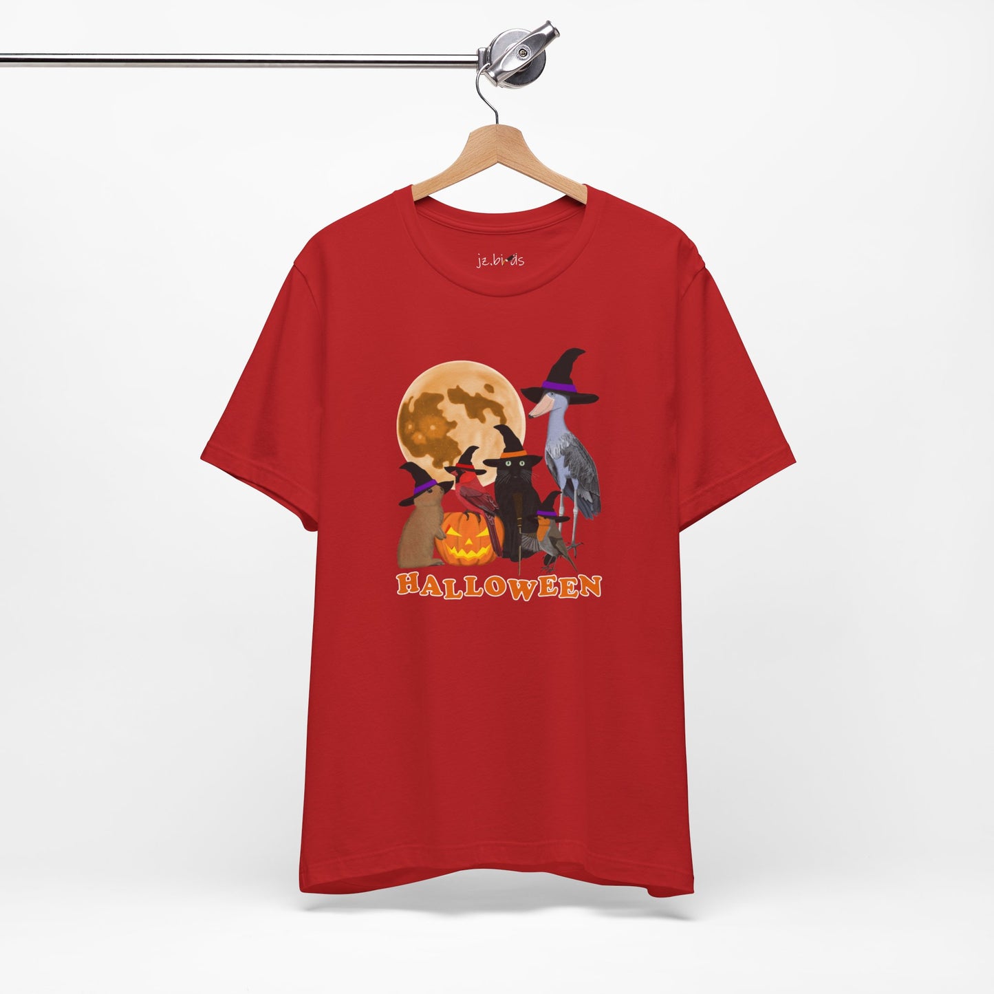 Cardinal Robin Shoebill with Cat and Bunny Halloween Bird T-Shirt