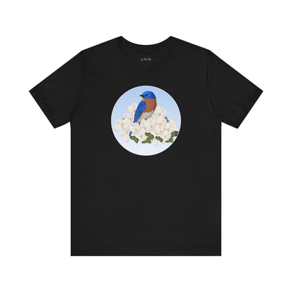 bluebird bird t-shirt with apple spring blossoms