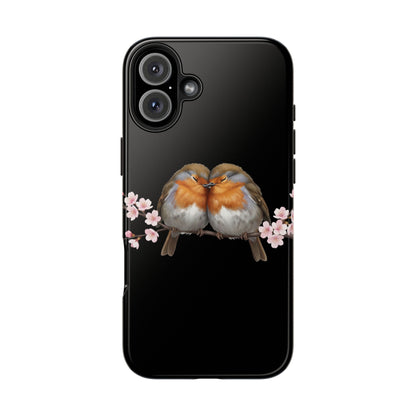 European Robin with Cherry Blossoms iPhone Case – Premium Tough Phone Cover Black