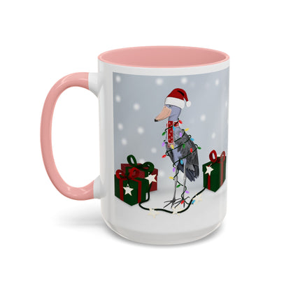 Shoebill with Christmas Hat and Scarf Snow Bird Coffee Mug