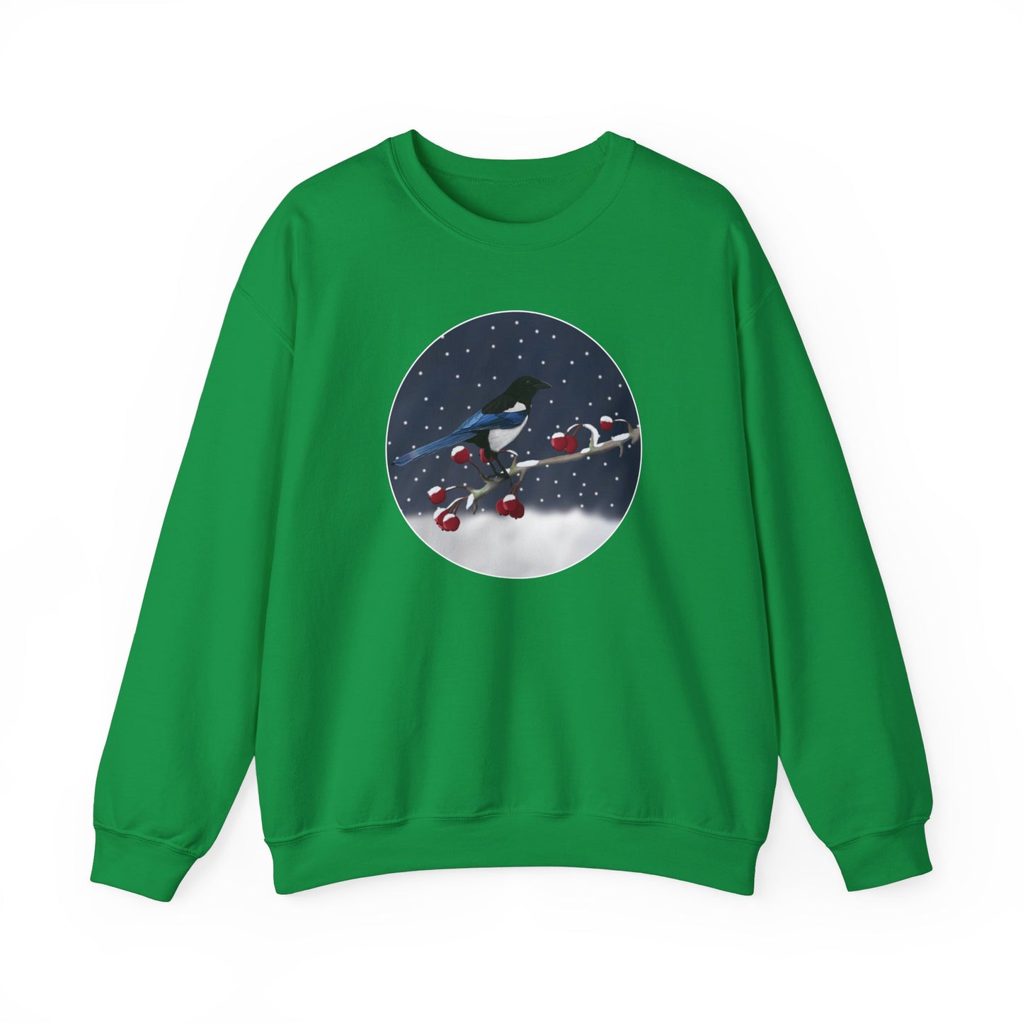 Magpie on a Winter Branch Christmas Bird Sweatshirt