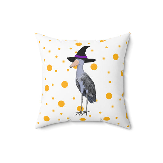 Shoebill Halloween Bird Throw Pillow White 16"x16" Orange Dots