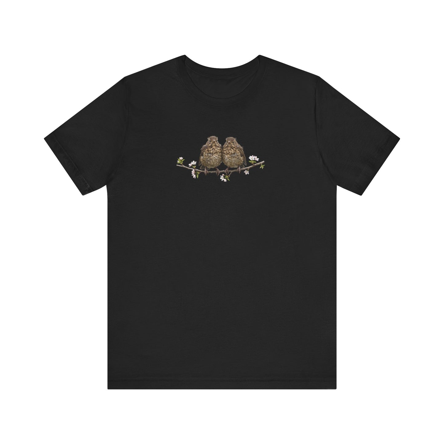 Blackbird Fledgling T-Shirt | Spring Blossoms Unisex Graphic Tee for Bird Watchers