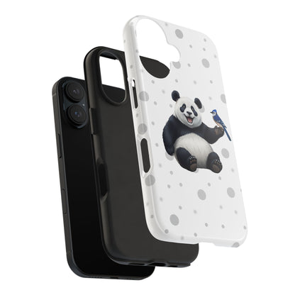 Cute Panda Bear with a Blue Jay Animal iPhone Case - Dual-Layer PC/TPU Protective Cover for iPhone
