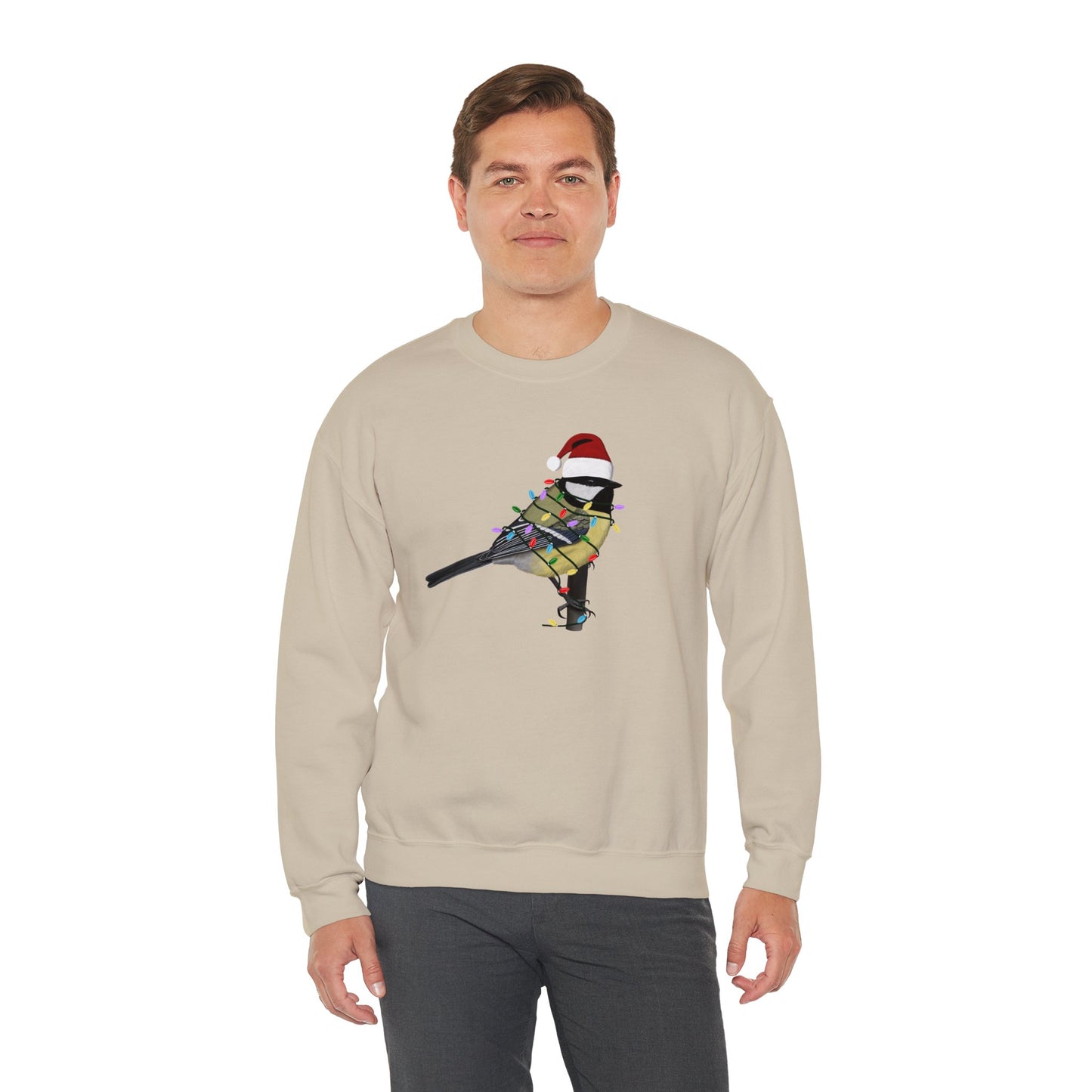 Chickadee with Fairy Lights Santa Claus Christmas Bird Sweatshirt