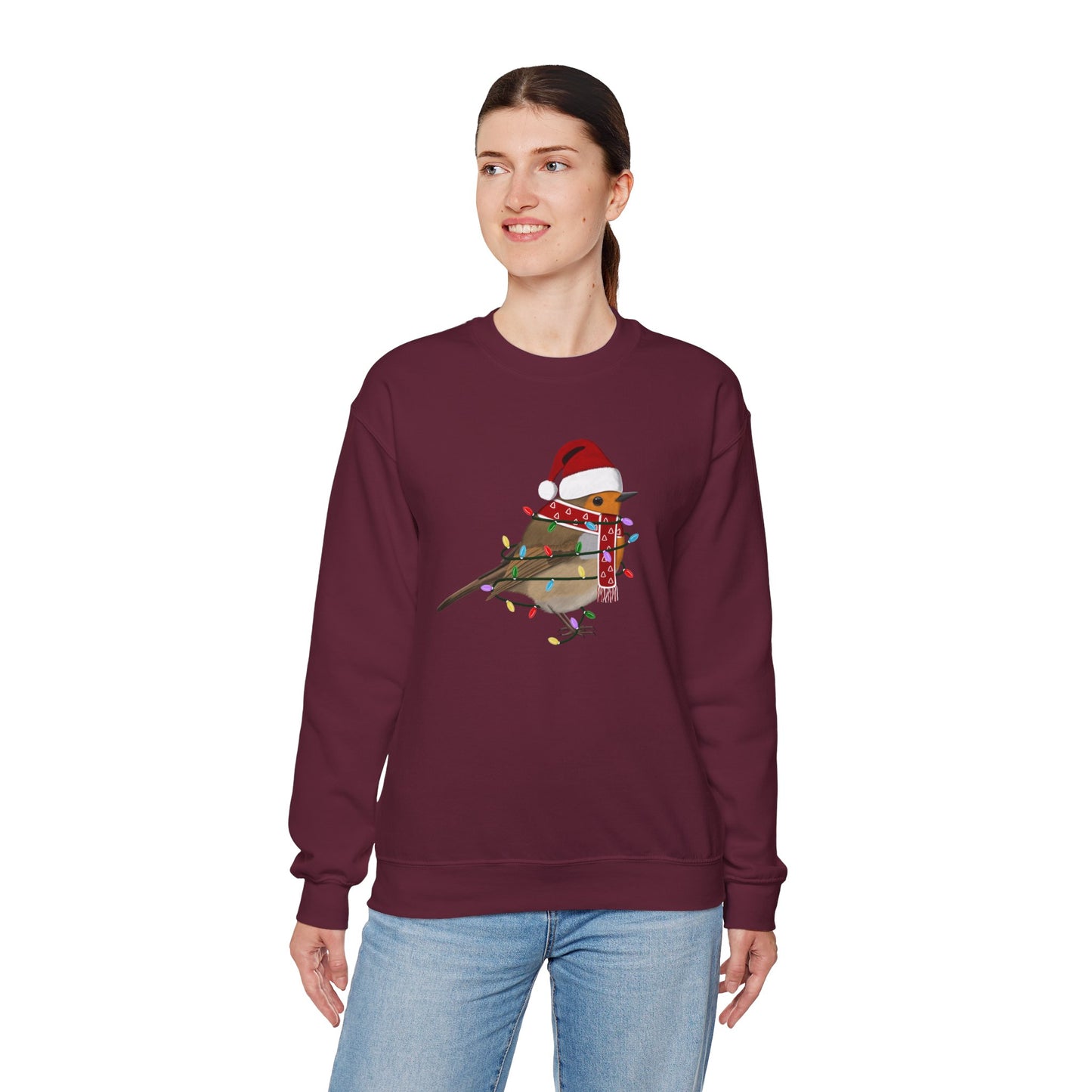 European Robin with Fairy Lights Santa Claus Christmas Bird Sweatshirt