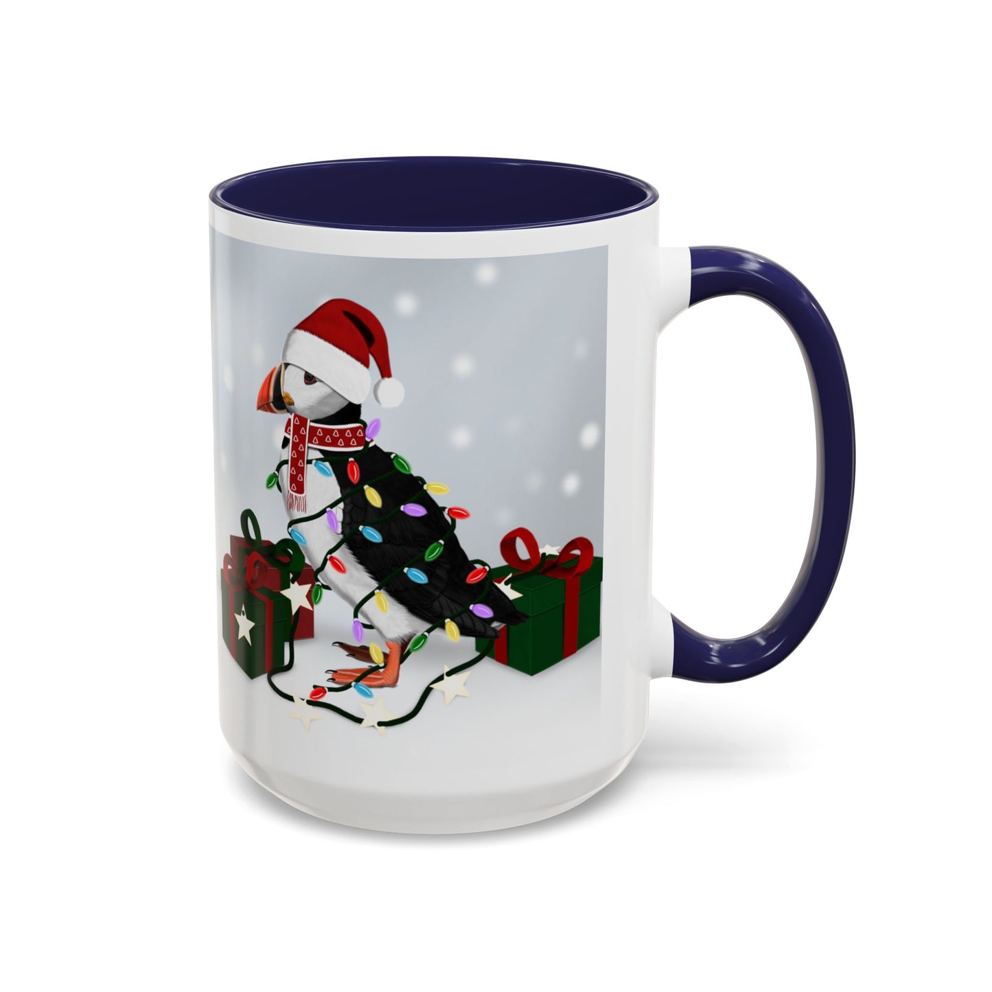 Puffin with Christmas Hat and Scarf Snow Bird Coffee Mug