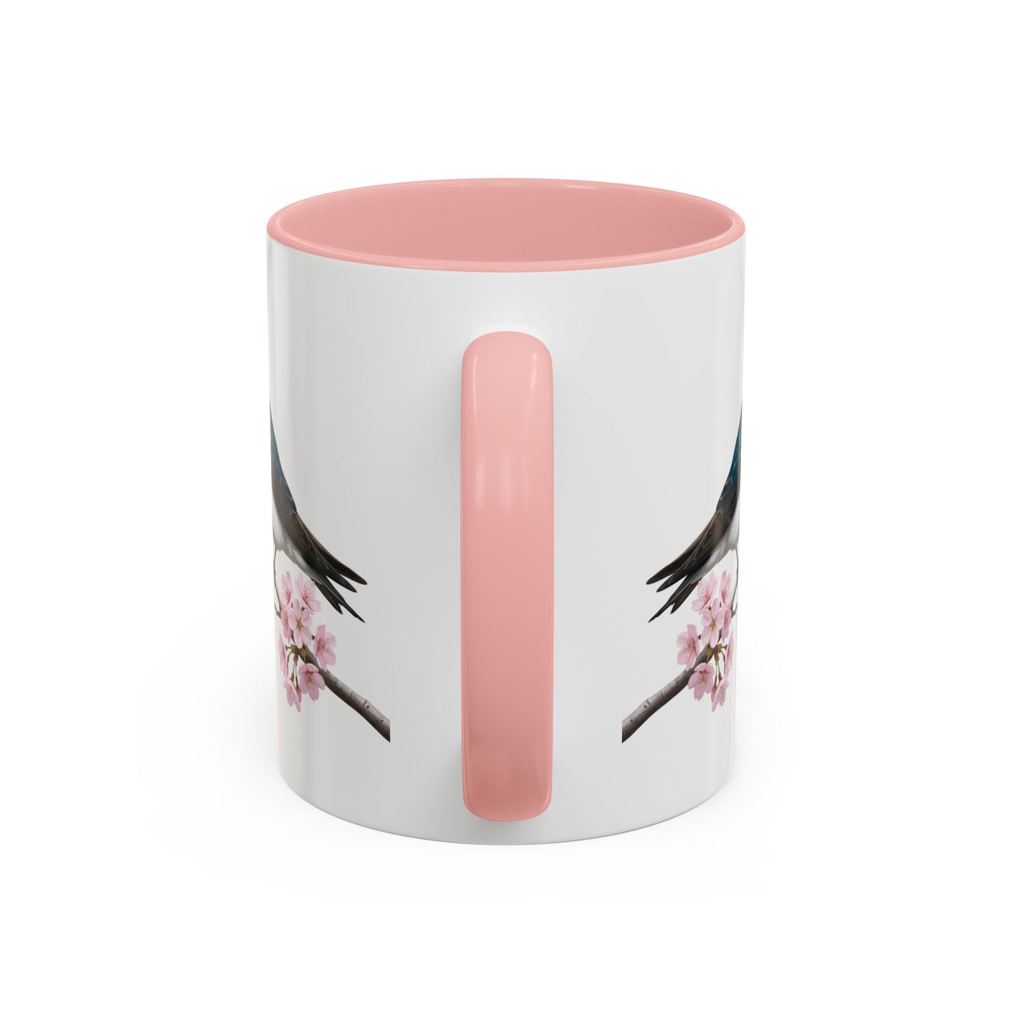 Tree Swallow Cherry Blossom Mug | Pink Ceramic Coffee Cup for Bird Lovers