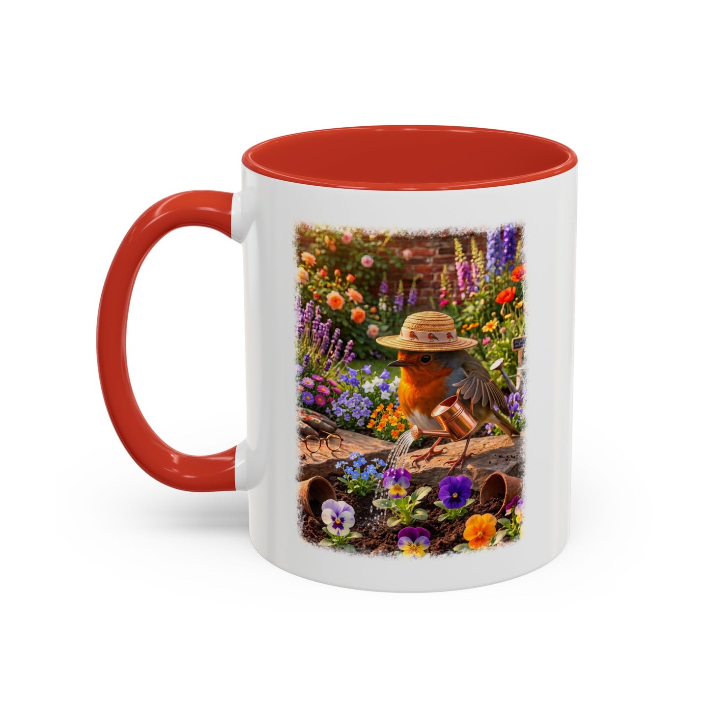 Robin Rosi Watering Flowers Mug for Bird Lovers