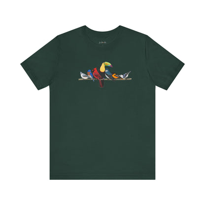 Birds on a Branch Toucan Cardinal Oriole Bluebird Tree Swallow Bluebird Birding & Birdwatching T-Shirt