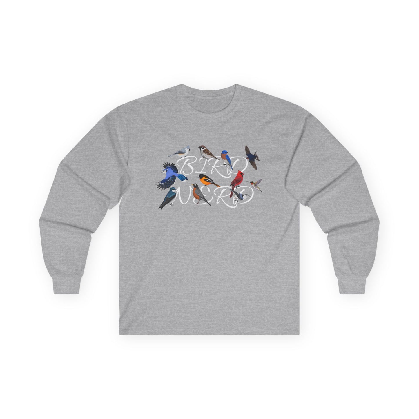 Bird Nerd Blue Jay Cardinal Robin Oriole Birdwatching Cotton Long Sleeve T-Shirt