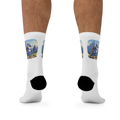 Blue Jay on a Hike Bird Socks White for Bird and Hiking Lovers One Size