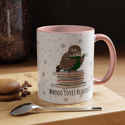 Whooo Loves Reading Owl Teacher Mug – Two-Tone Librarian & Book Lover Cup