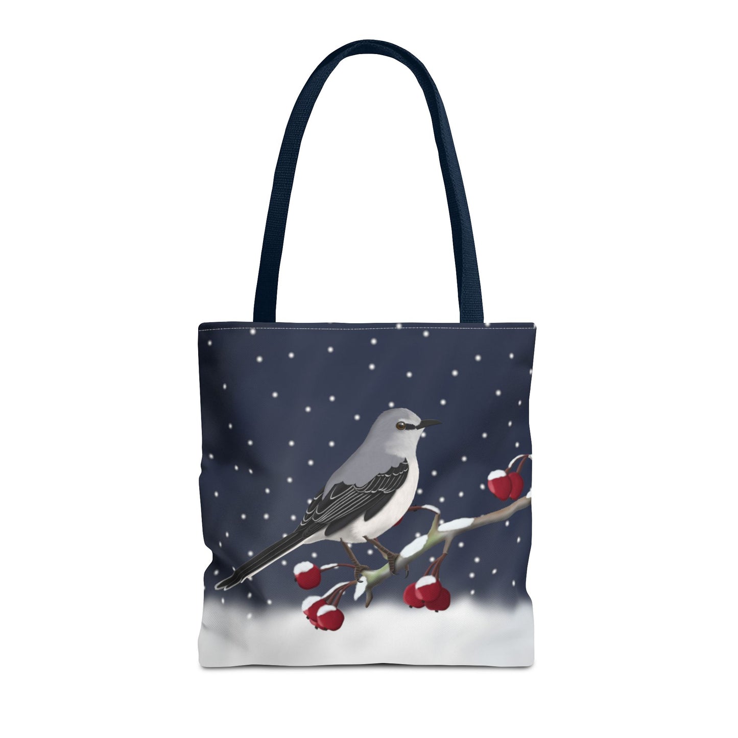 Mockingbird on a Winter Branch Christmas Bird Tote Bag 16"x16"