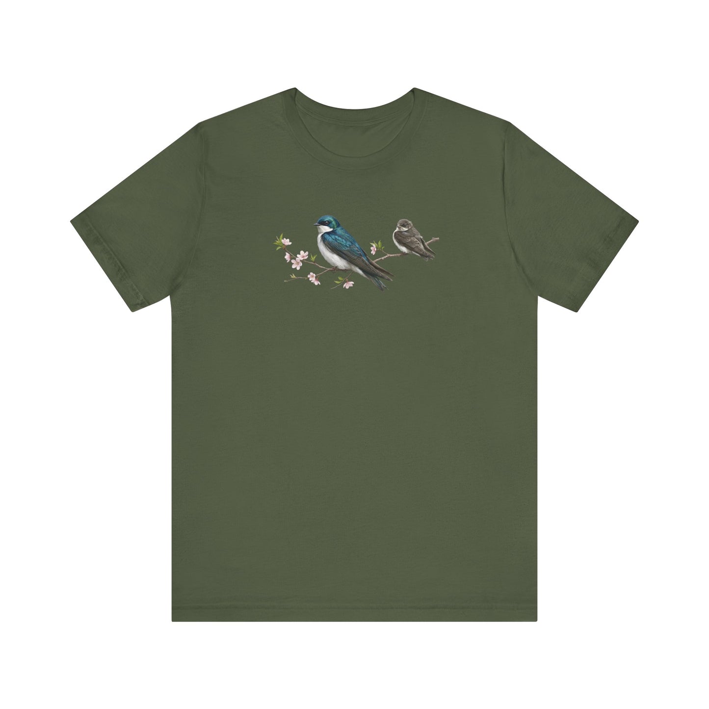 Tree Swallow & Fledgling T-Shirt | Spring Blossoms Unisex Graphic Tee