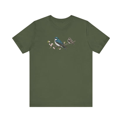 Tree Swallow & Fledgling T-Shirt | Spring Blossoms Unisex Graphic Tee