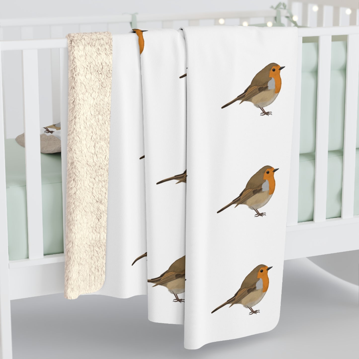 Rotkehlchen Vogel Fleece Sherpa Decke (150x200 cm) – Extra Dick, Kuschelweich & Gemütlich