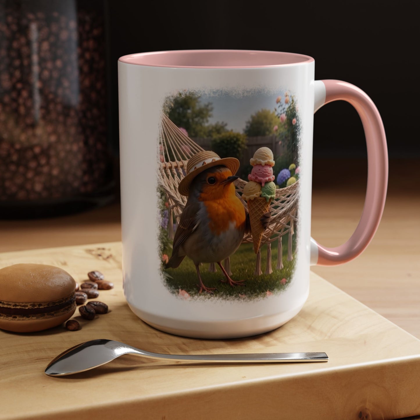 Robin Rosi Ice Cream Garden Premium Mug for Bird Lovers