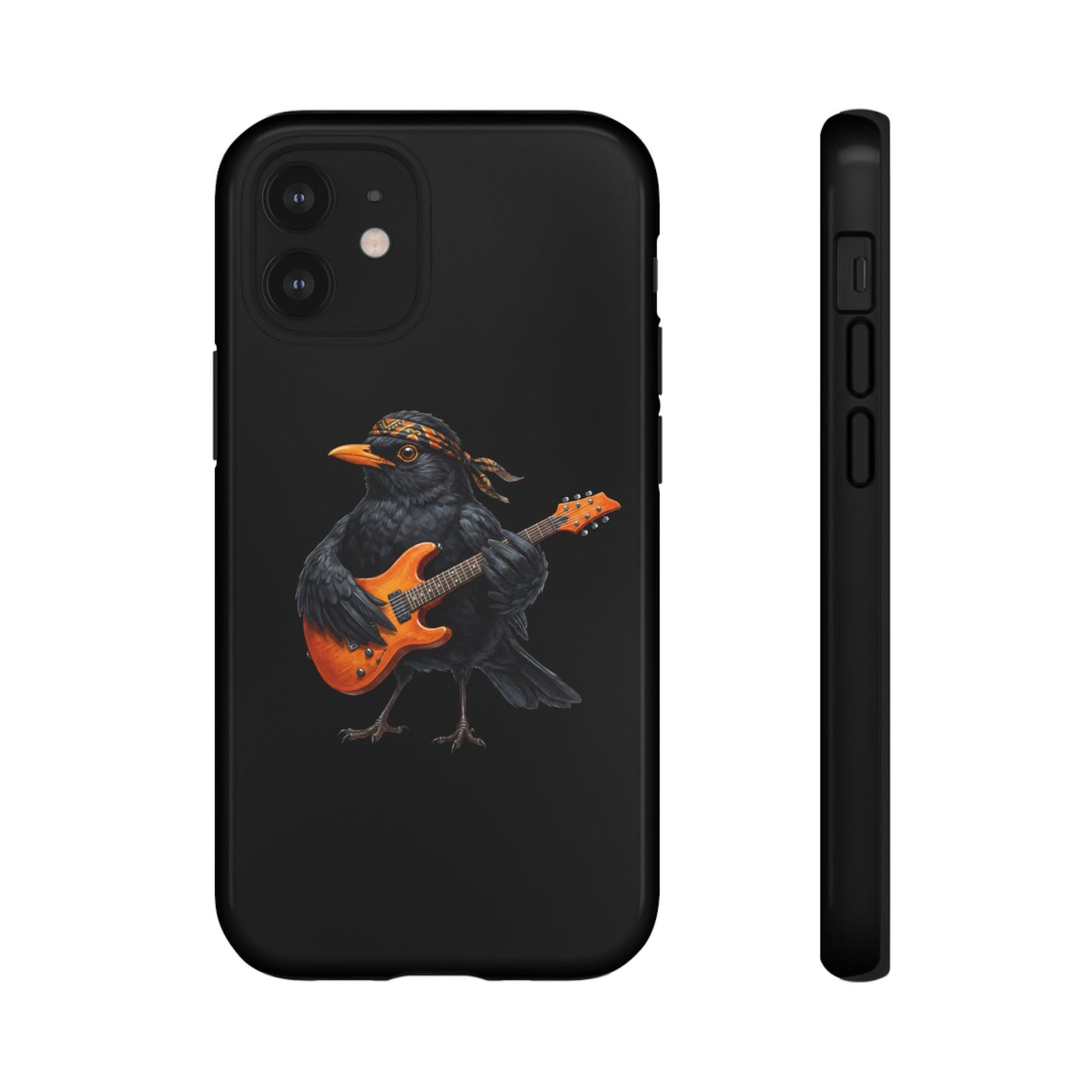 Amsel mit Gitarre Premium Handyhülle – Doppelt Geschützt & Rundum Bedruckt Schwarz