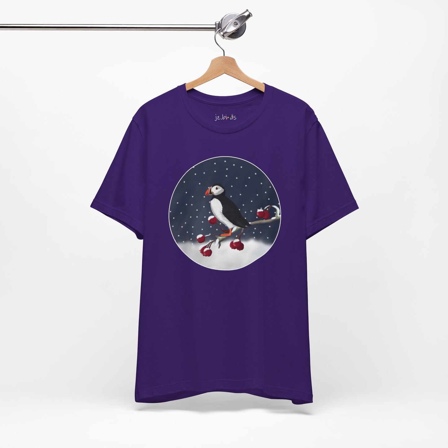 Puffin on a Winter Branch Birdwatcher Christmas Bird T-Shirt